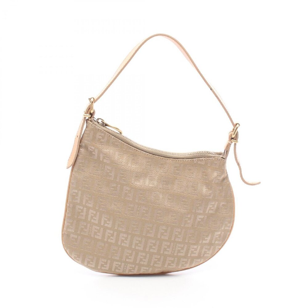 Fendi Zucchino Canvas Shoulder Bag Leather
